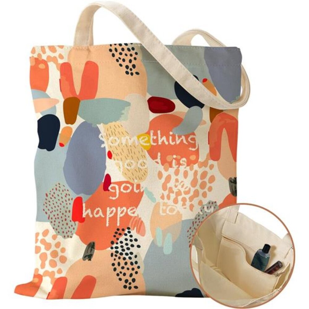Canvas Tote Bag with Inner Pocket for Women, Cloth Cotton Totes Bag
